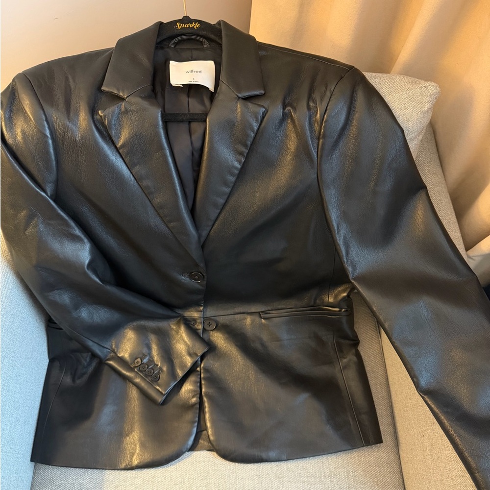 Wilfred Black Faux Leather Tailored Blazer
